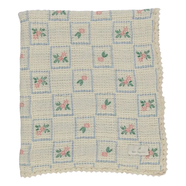 Organic Cotton Flowered Waffle Blanket | Ecru