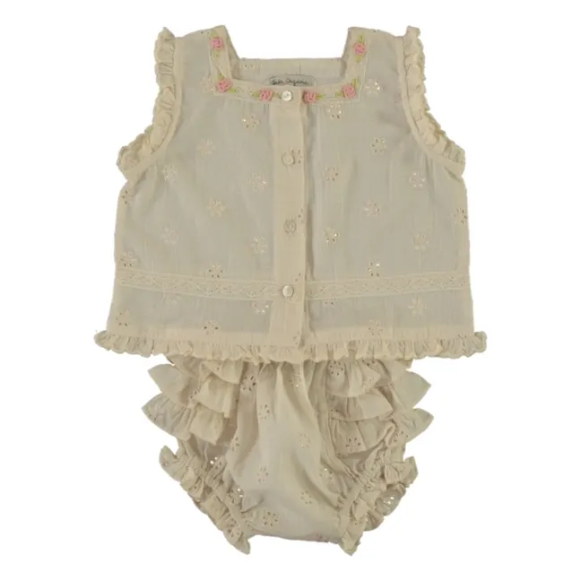 Ensemble Top et Bloomer Volants Luna | Ecru
