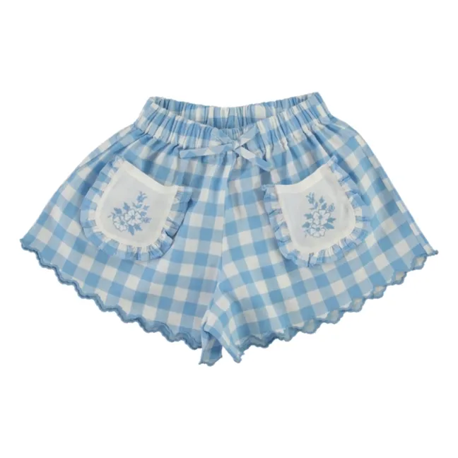 Short Poches Brodées Viola Carreaux | Bleu ciel