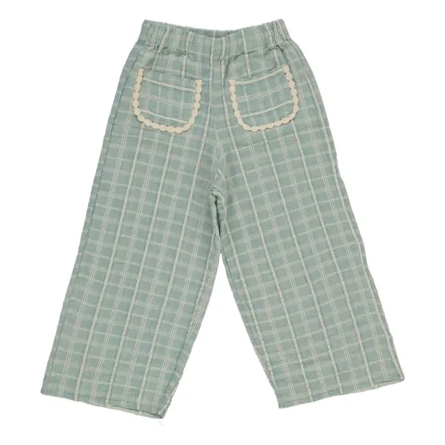Pantalon Poches Feston Mia Carreaux | Bleu Vert