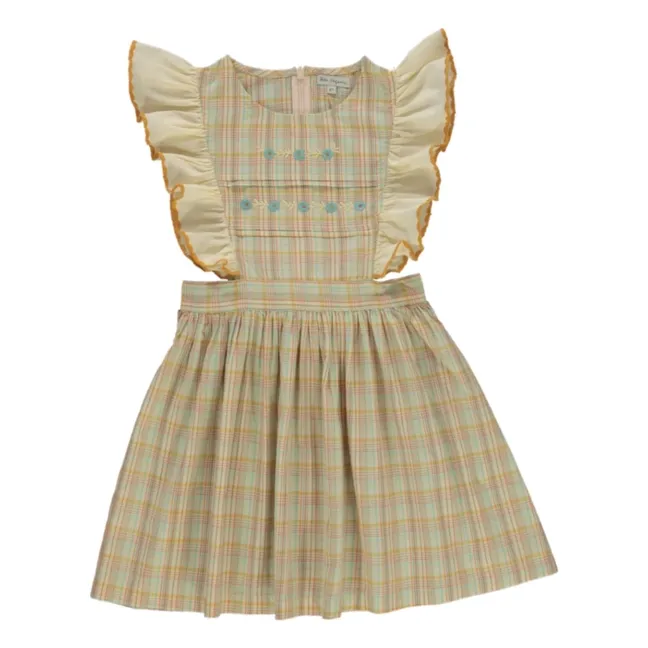 Kleid Volants Giulia Kariert Bio-Baumwolle | Ocker