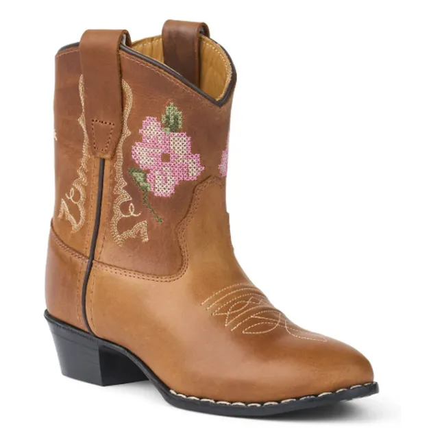 Bottes Cowboy Low Fleurs - Copenhagen Colors X Bootstock | Cognac