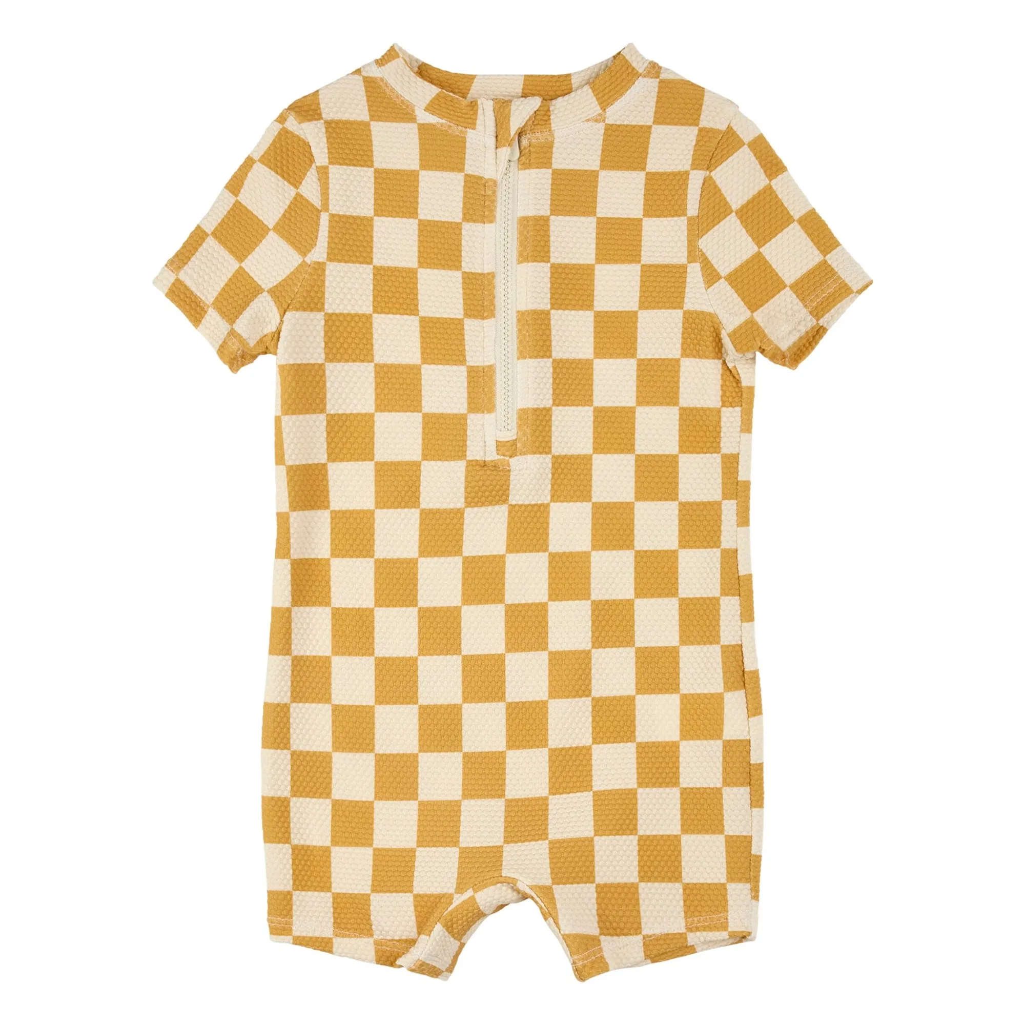 Petit Lem Yellow Combishort Anti-Uv Carreaux Texturée Fibres Recyclées