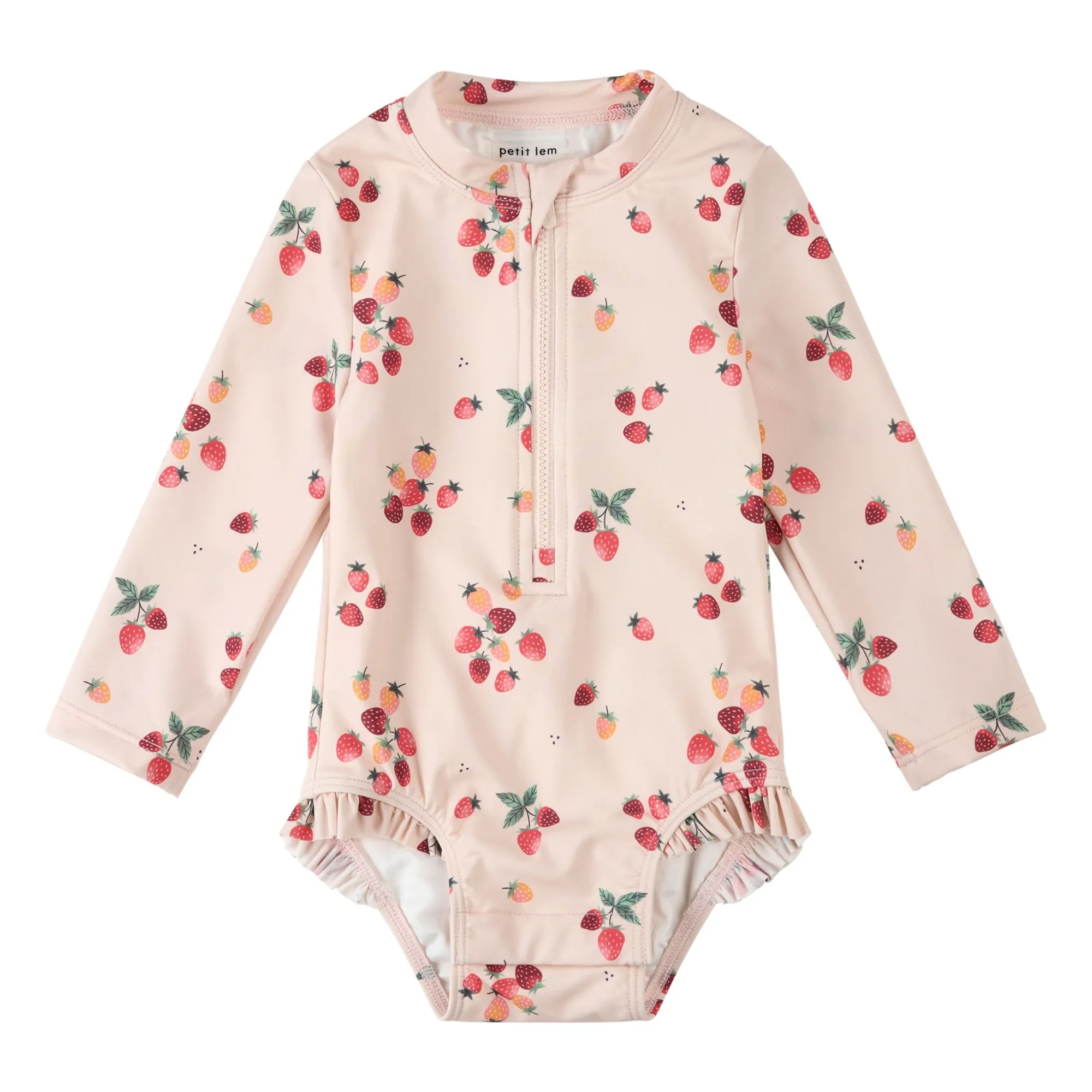 Petit Lem Pink Long Sleeve Swimsuit Strawberries Recycled Fibers