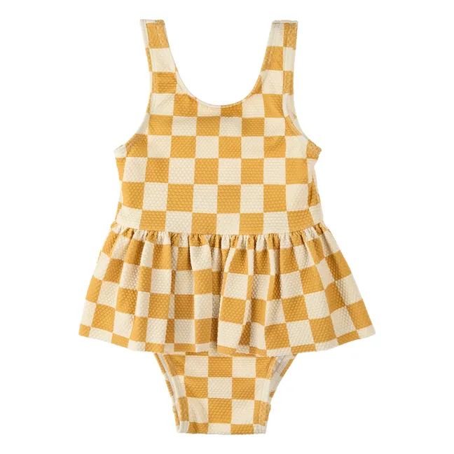 Traje de baño de fibra reciclada con textura de azulejos | Amarillo