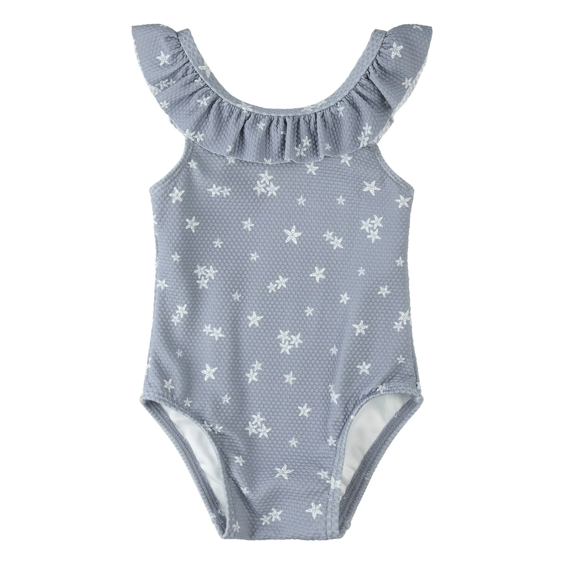 Petit Lem Grey Blue Textured Floral Swimsuit Recycled Fibers