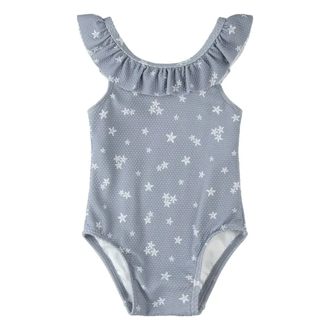 Bañador floral texturizado de fibras recicladas | Azul Gris