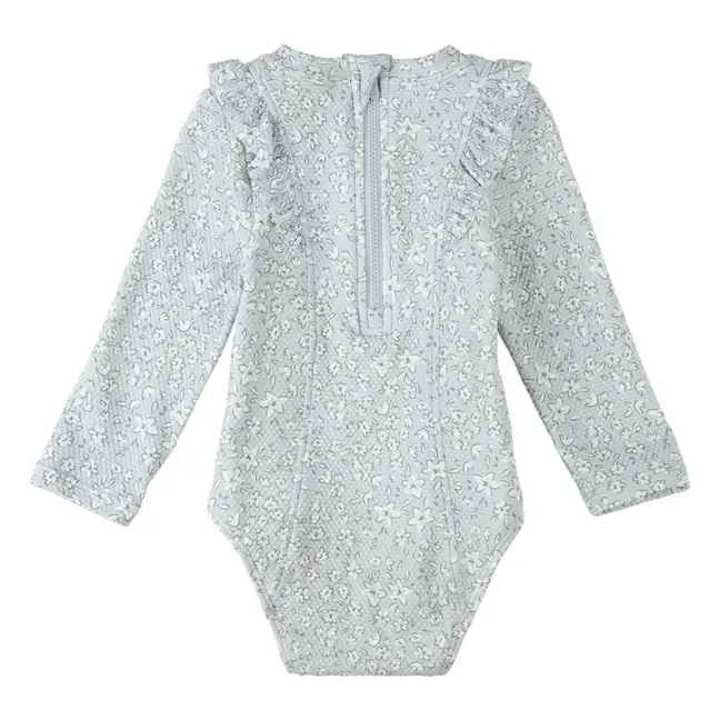 Bañador de manga larga con protección UV Textura de fibras recicladas | Azul