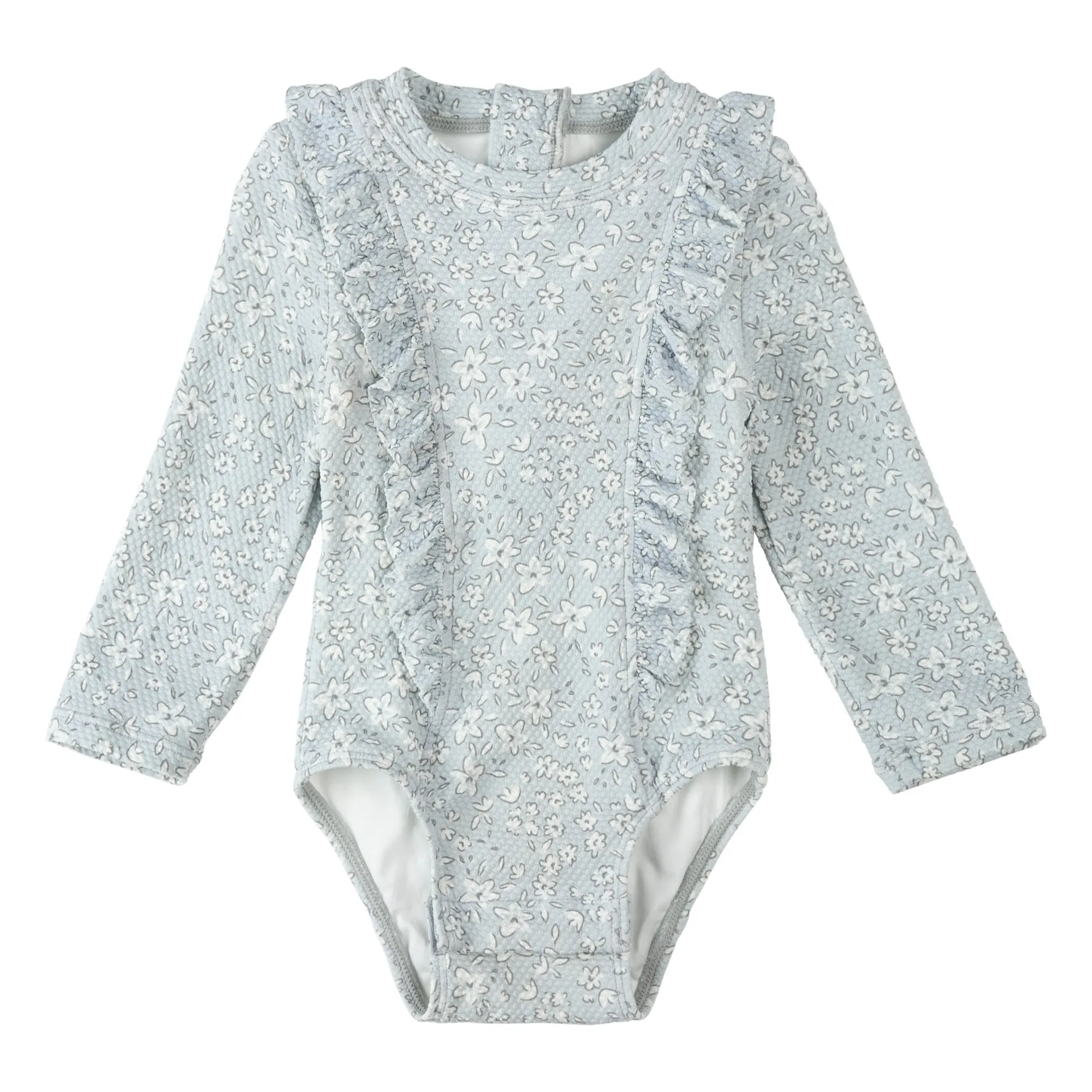 Petit Lem Blue Long Sleeved Uv Protection Swimsuit Textured Recycled Fibers