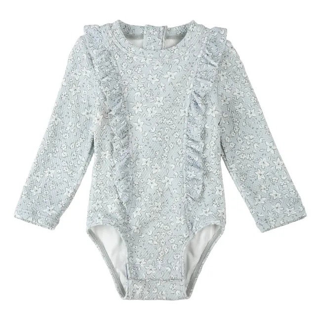 Bañador de manga larga con protección UV Textura de fibras recicladas | Azul