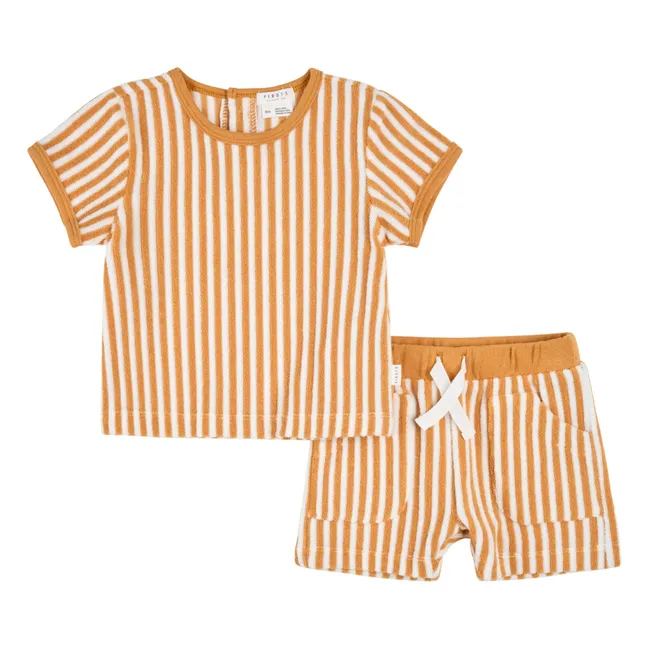 Ensemble T-shirt et Short Rayé Eponge Coton Bio | Camel