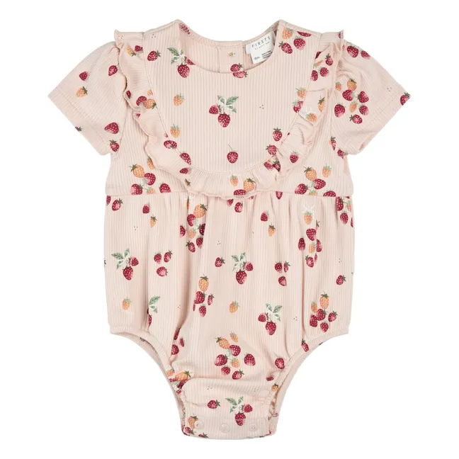 Pelele floral de algodón orgánico acanalado | Rosa