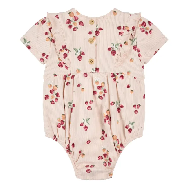 Barboteuse Fleurie Côtelée Coton Bio | Rose