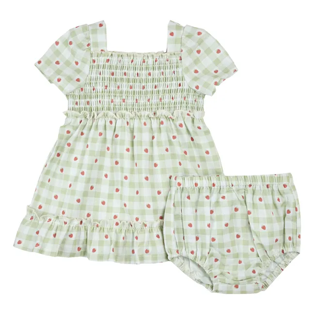 Conjunto de vestido y bombacho Algodón orgánico a cuadros | Verde