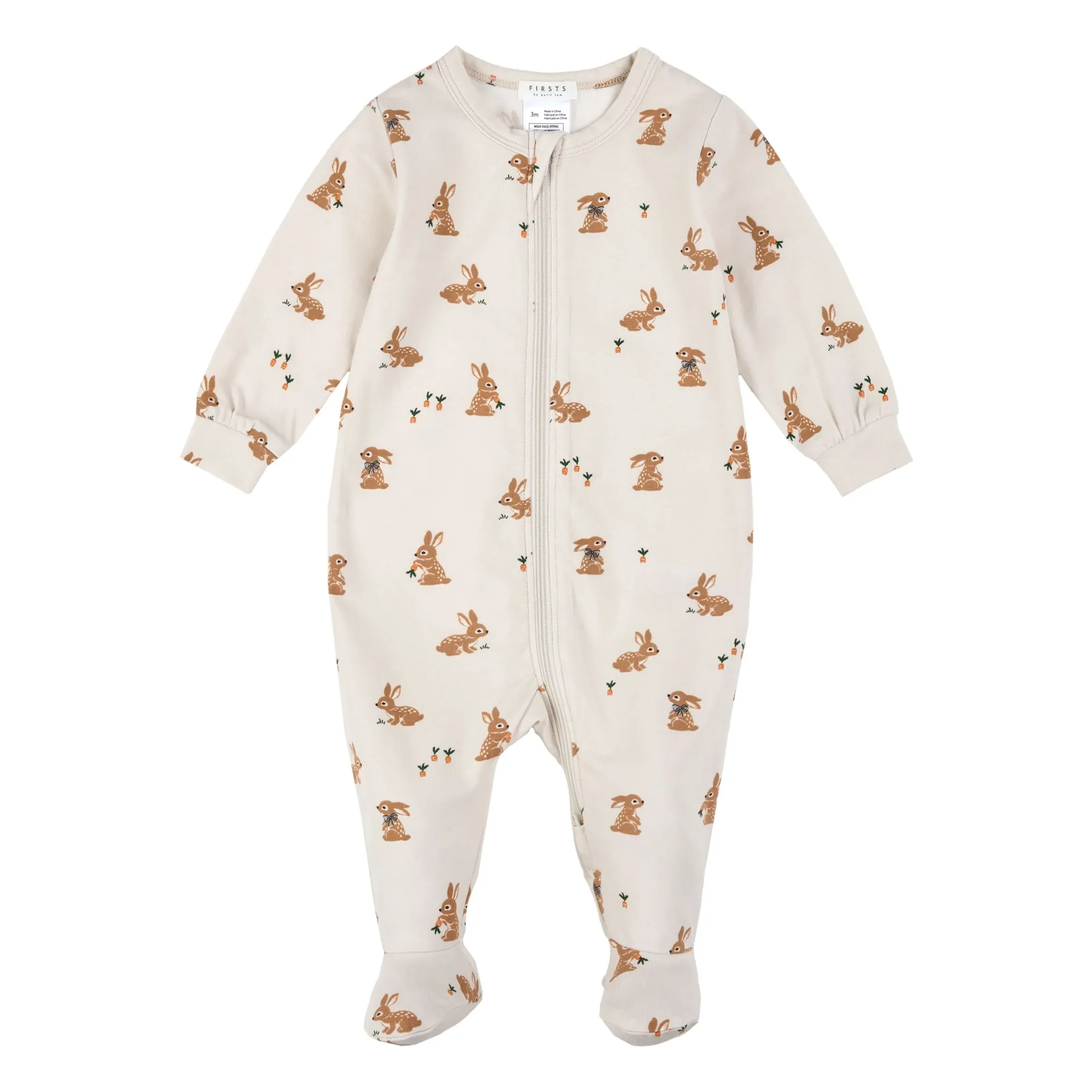 Petit Lem Beige Organic Cotton And Modal Pyjamas With Bunny Feet