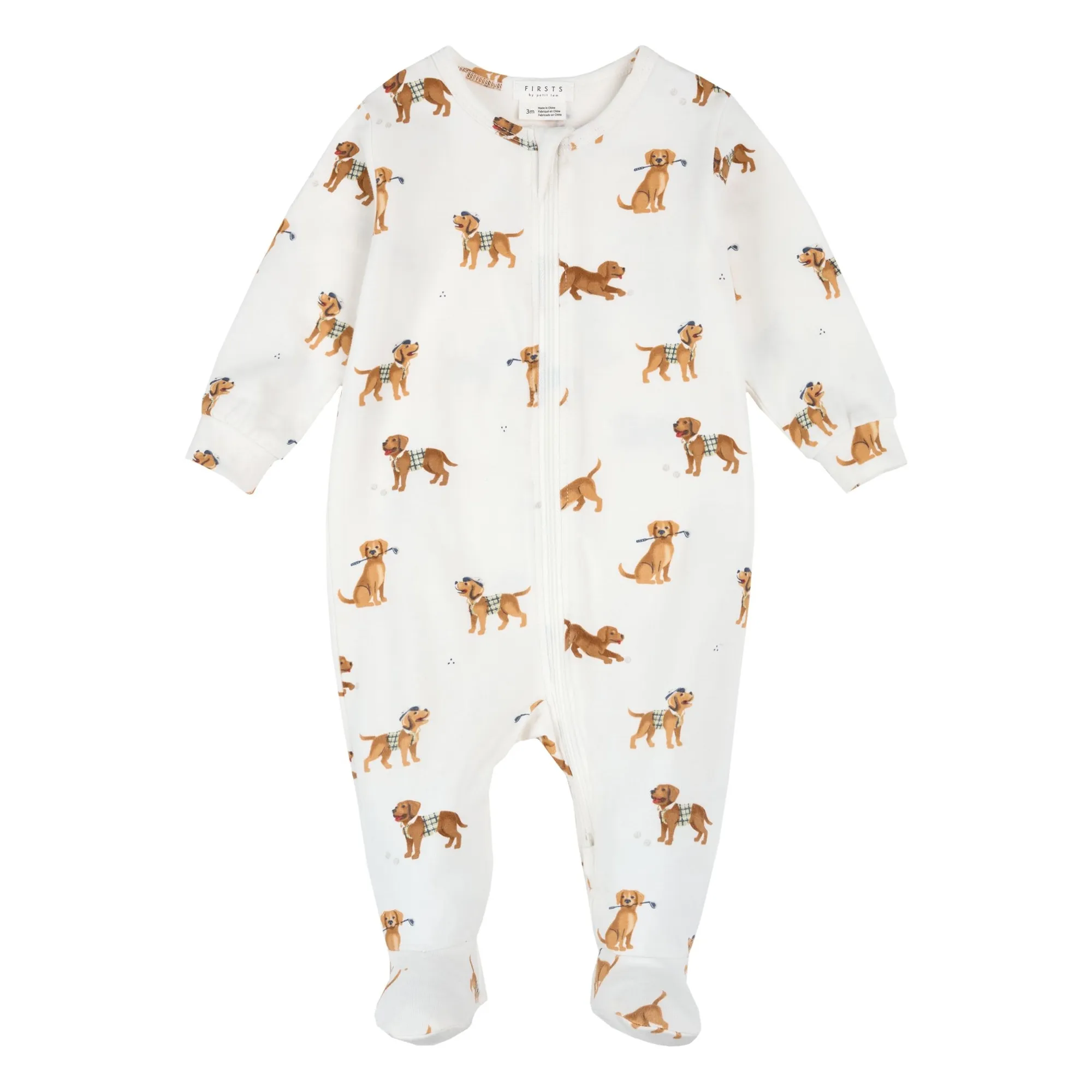 Petit Lem White Organic Cotton And Modal Pyjamas With Dog Feet