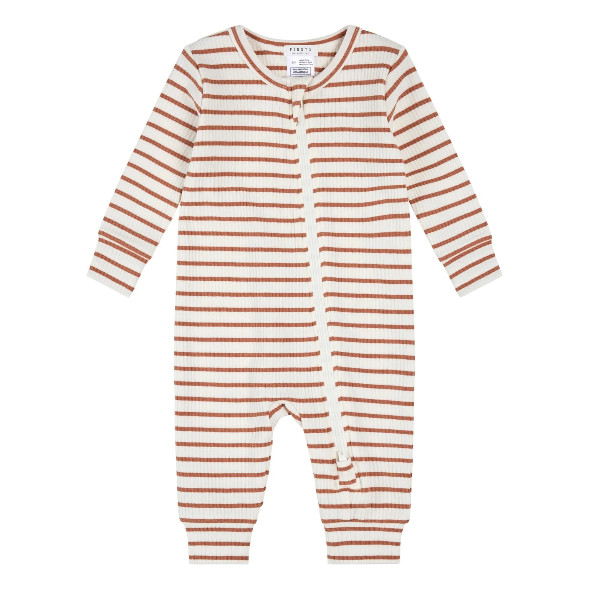 Petit Lem Clay Striped Ribbed Organic Cotton And Modal Footless Pyjamas
