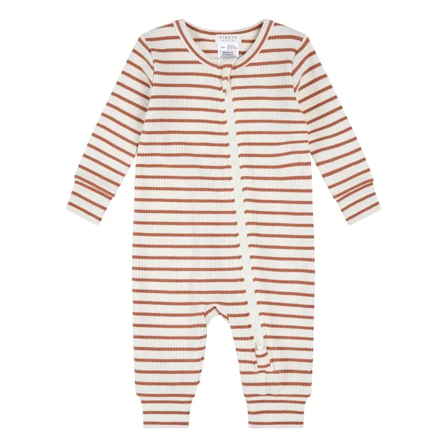 Pijama sin pies de algodón orgánico acanalado y modal | Arcilla