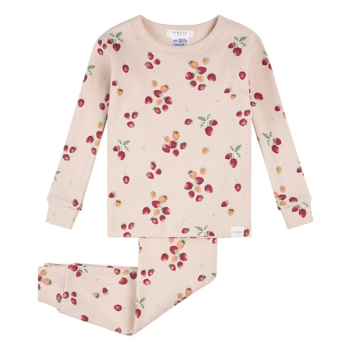 Pijama de manga larga de algodón orgánico de canalé floral | Rosa- Imagen del producto n°0