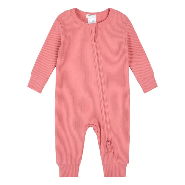 Pijama sin pies de algodón orgánico y modal acanalado | Rosa