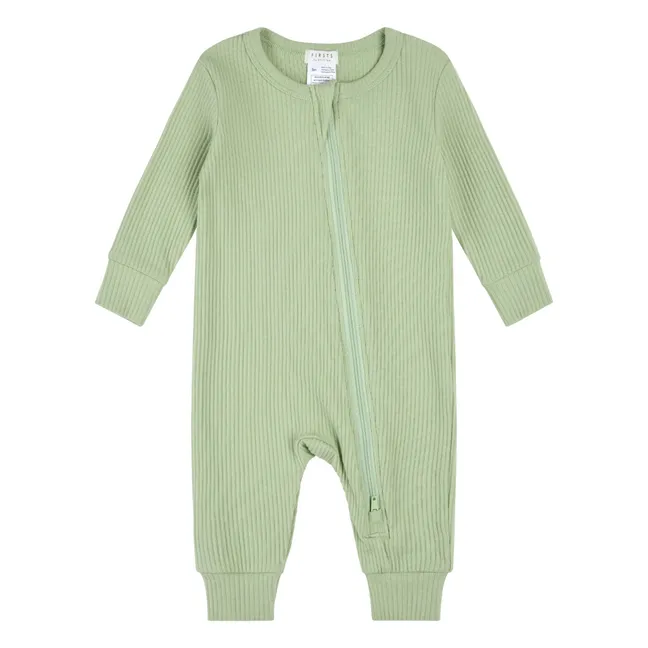 Pijama sin pies de algodón orgánico y modal acanalado | Verde