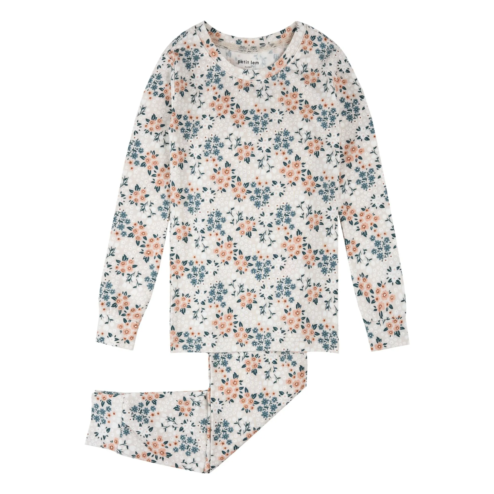 Petit Lem Beige Organic Cotton And Modal Floral Pyjamas