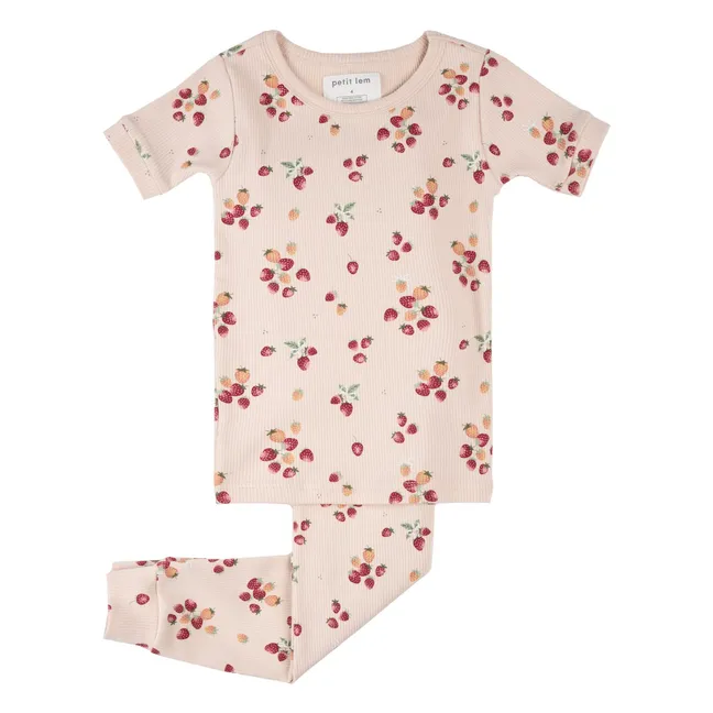Pijama de canalé floral de algodón orgánico | Rosa