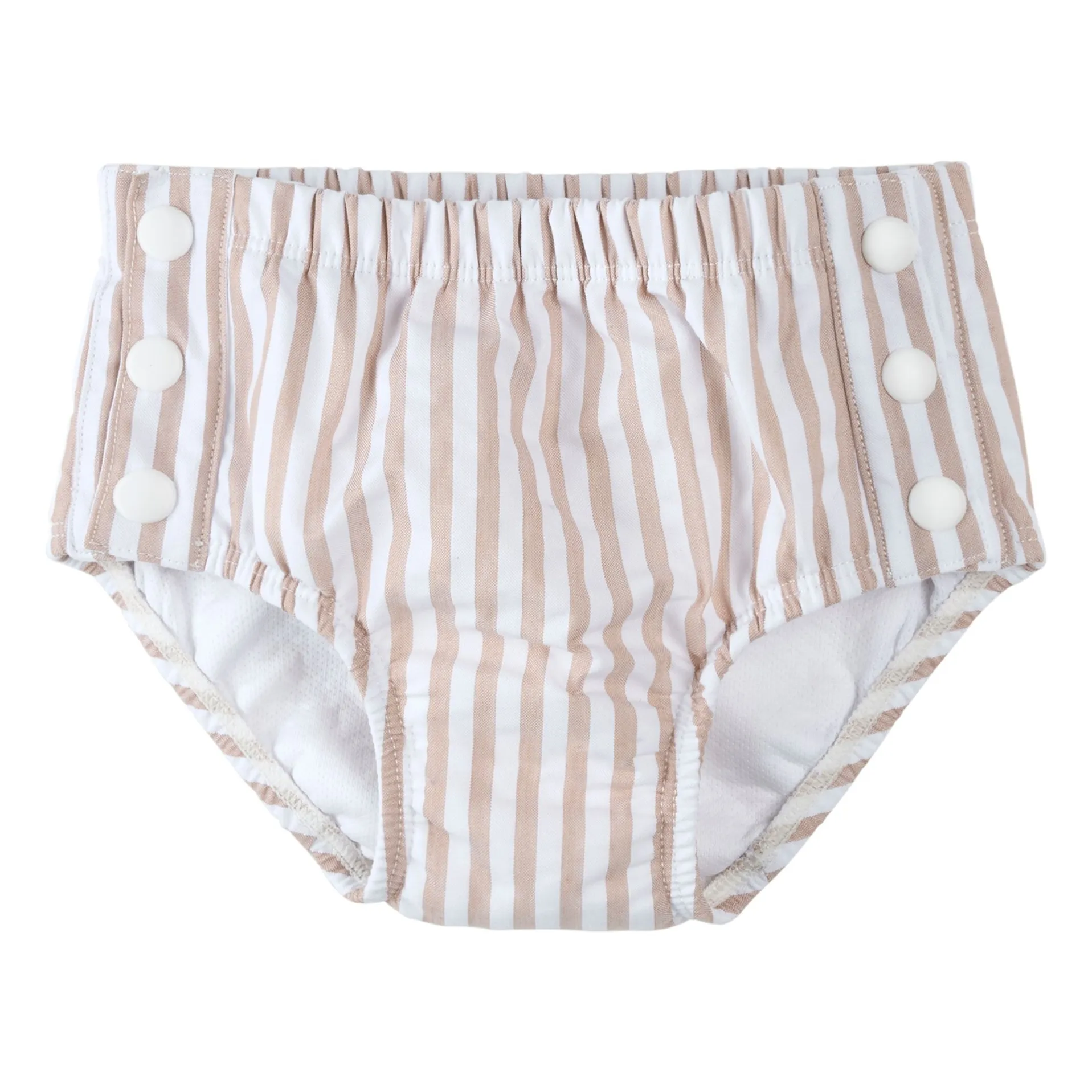 Petit Lem Beige Seersucker Anti-Uv Striped Bath Diaper Recycled Fibers