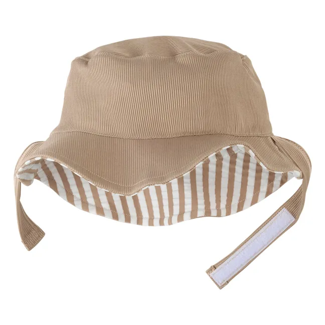 Gorro Seersucker Reversible Anti-UV Rayas Fibras Recicladas | Beige