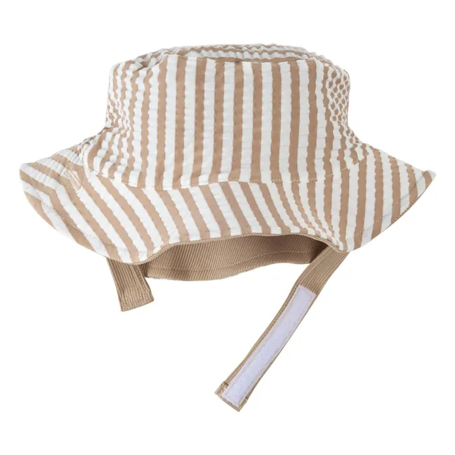 Gorro Seersucker Reversible Anti-UV Rayas Fibras Recicladas | Beige
