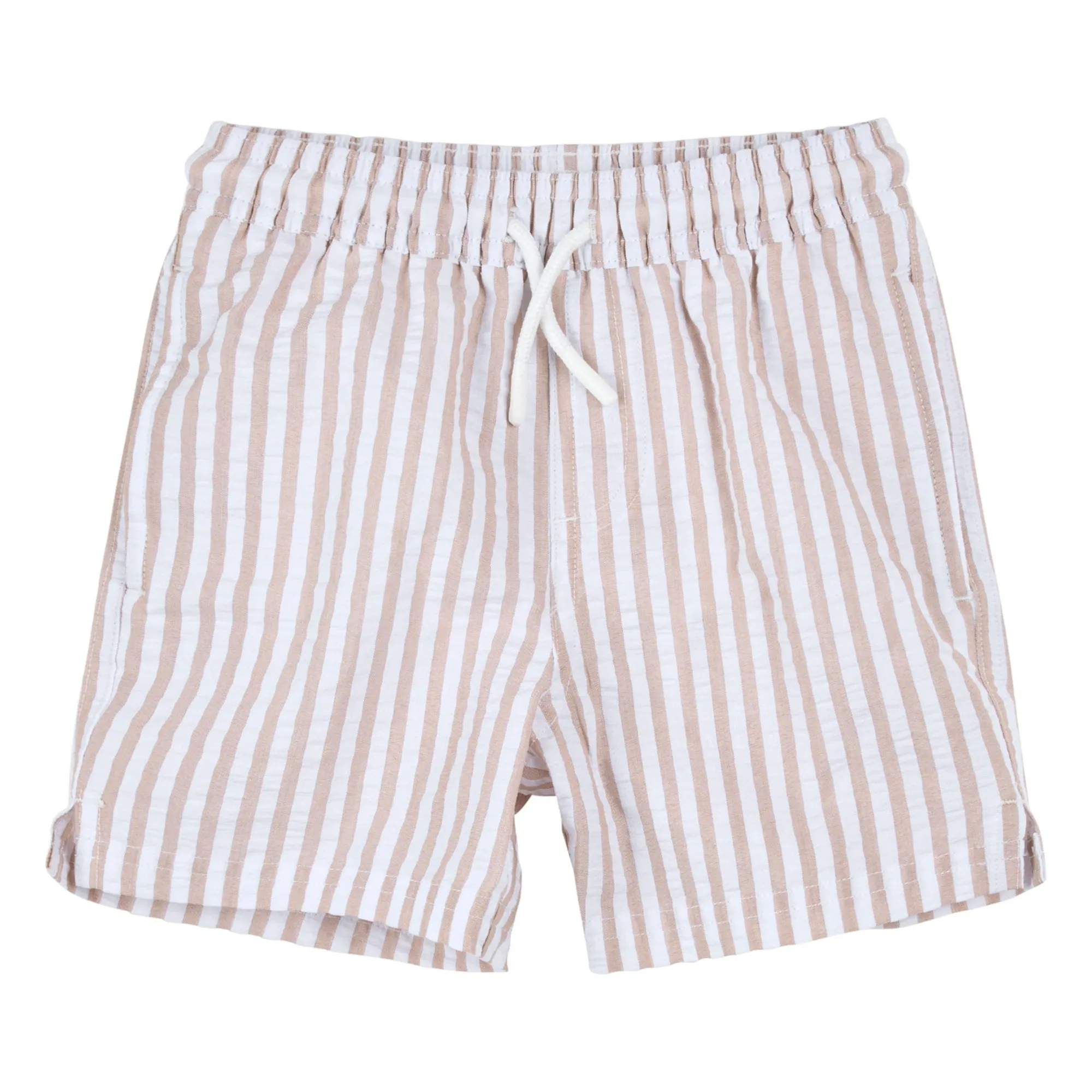 Petit Lem Beige Seersucker Recycled Fiber Striped Swim Shorts