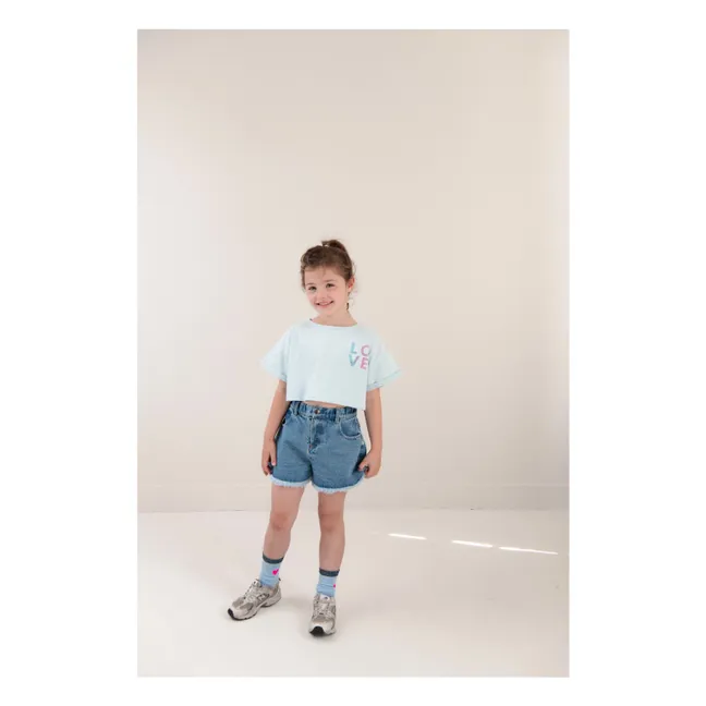 T-shirt Crop Lizzy Love Coton Bio | Bleu ciel