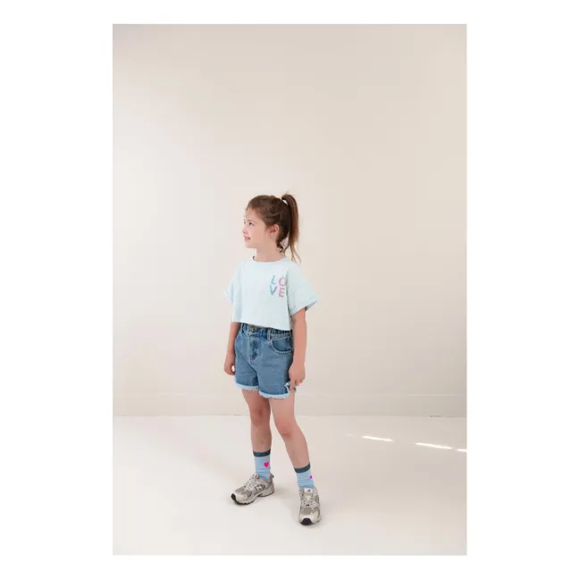 T-shirt Crop Lizzy Love Coton Bio | Bleu ciel