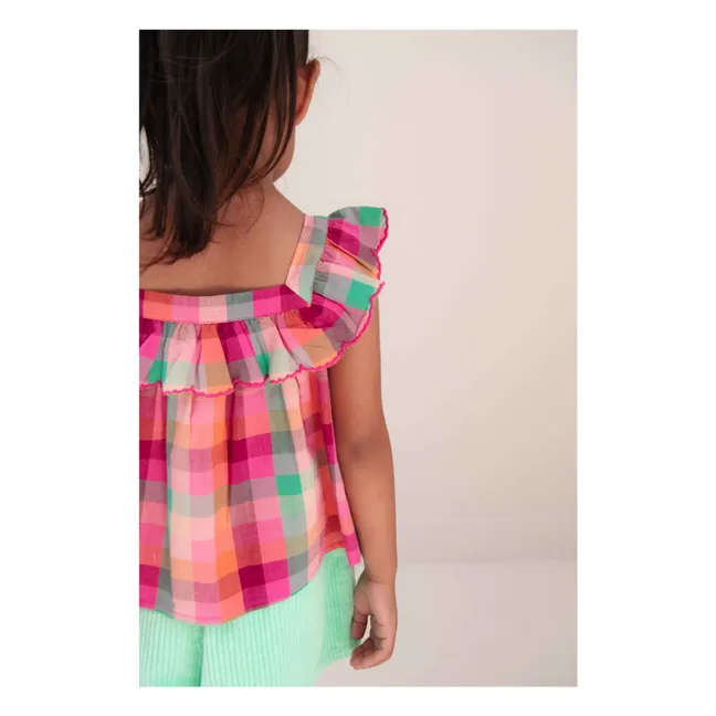 Top Didi Carreaux Coton Bio | Rose fuschia