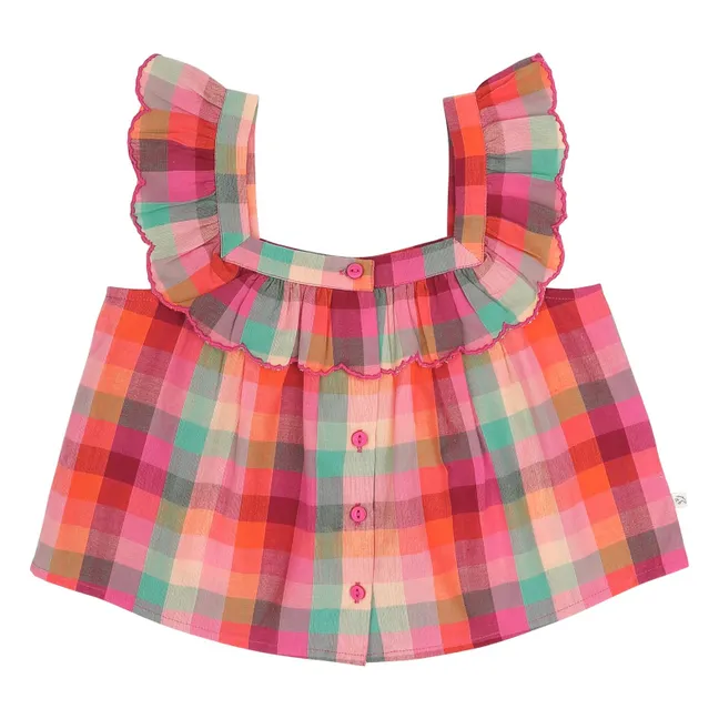 Top Didi Carreaux Coton Bio | Rose fuschia