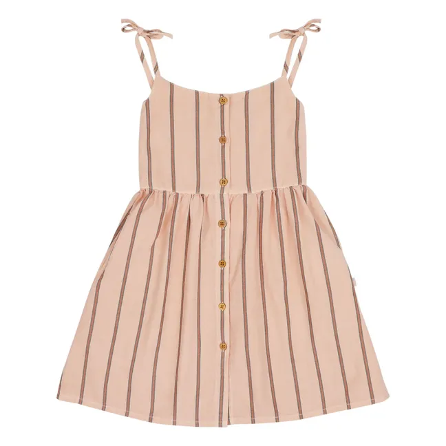 Robe Bonne Rayée Coton Bio | Rose pêche