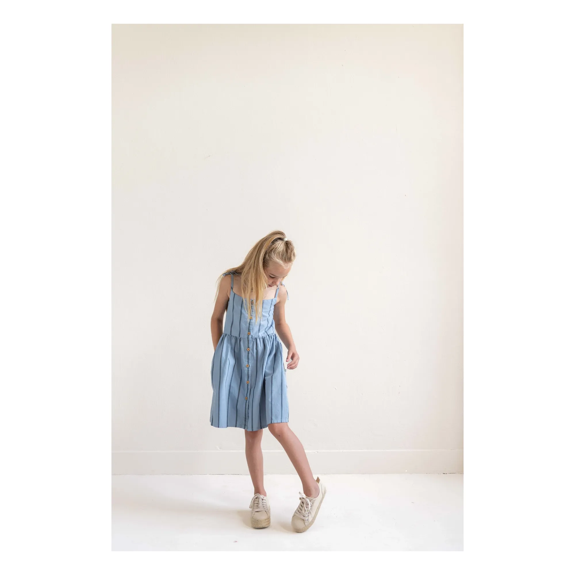 Robe Bonne Rayée Coton Bio | Bleu pâle- Image produit n°1