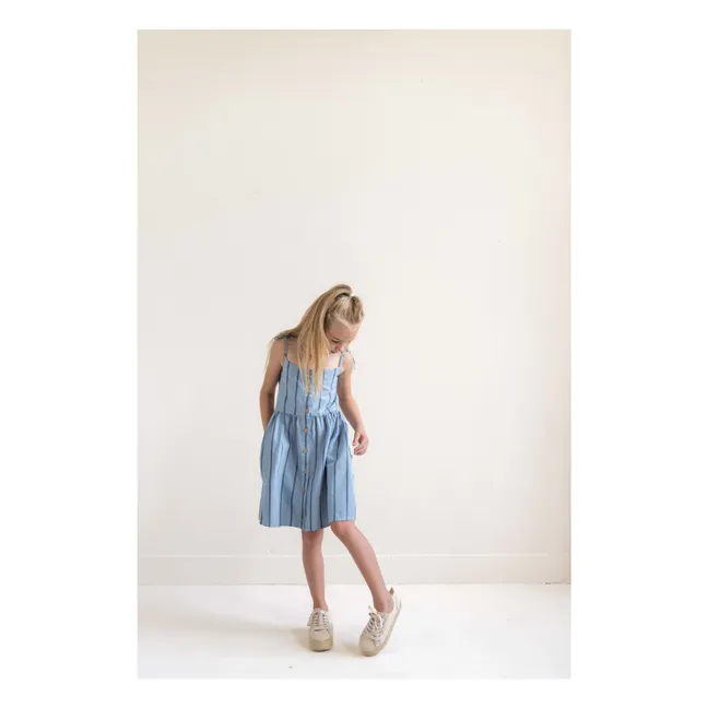 Vestido de rayas de algodón orgánico | Azul Pálido
