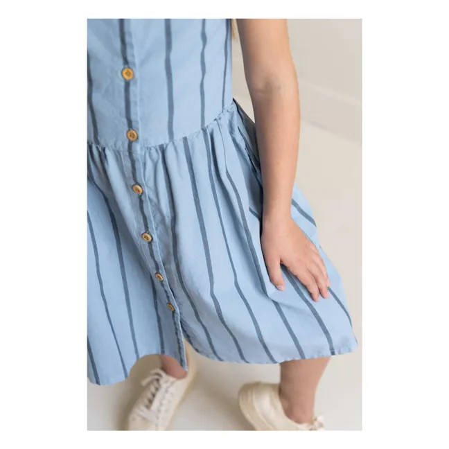 Vestido de rayas de algodón orgánico | Azul Pálido