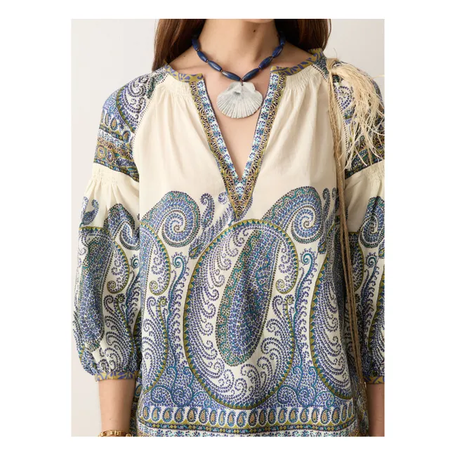 Arcadia Cotton Smocked Blouse | Lapis-lazuli