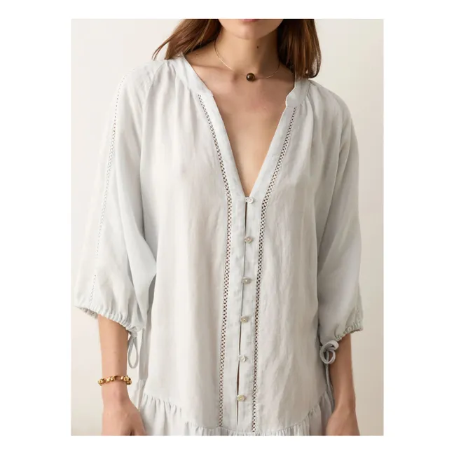 Robe La Ponche Frill Lin et Coton | Bleu ciel
