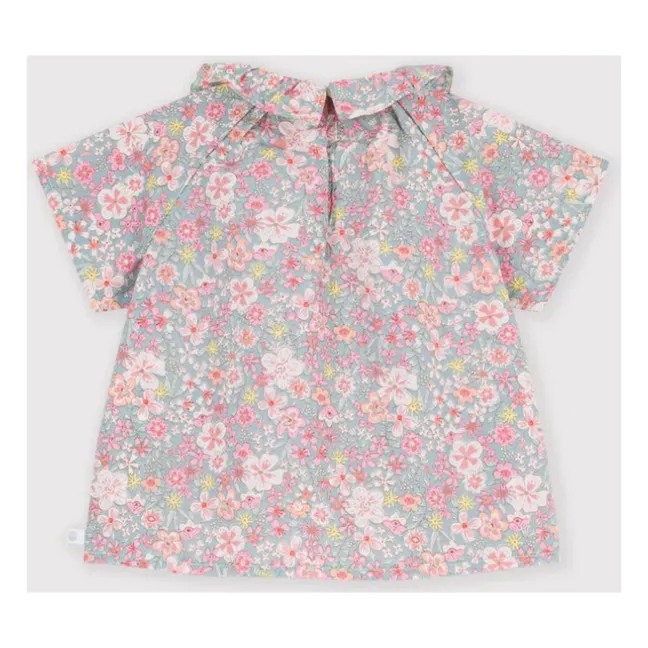Blouse Collerette Fleurie Coton Bio | Turquoise