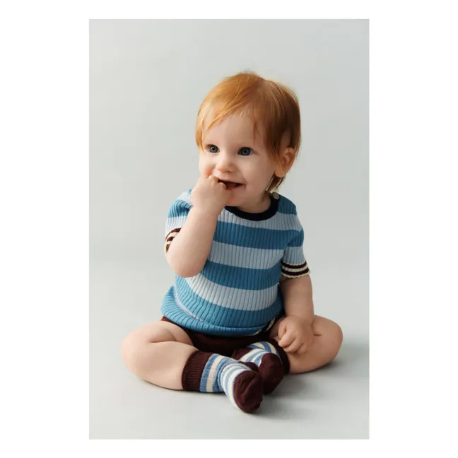 Set of 2 Pairs of Classic Striped Socks | Azure blue