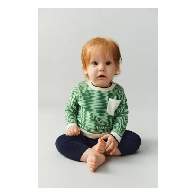 T-shirt Crew Rayé Maille Fine Coton Bio | Vert