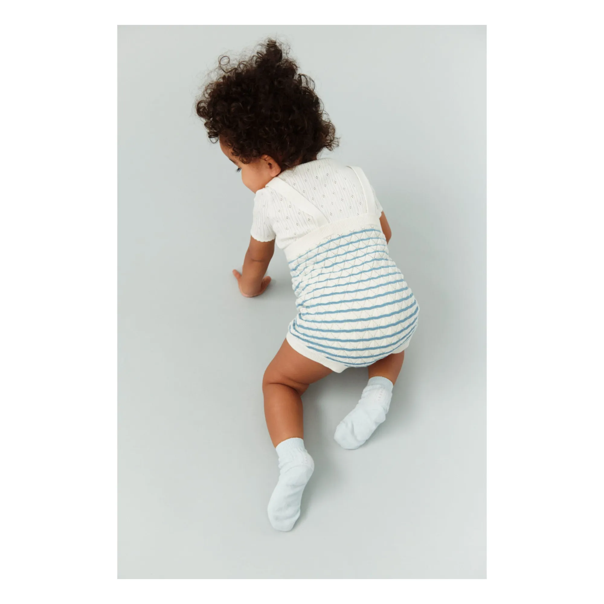 Barboteuse Pointelle Rayée Maille Fine Coton Bio | Bleu azur- Image produit n°4