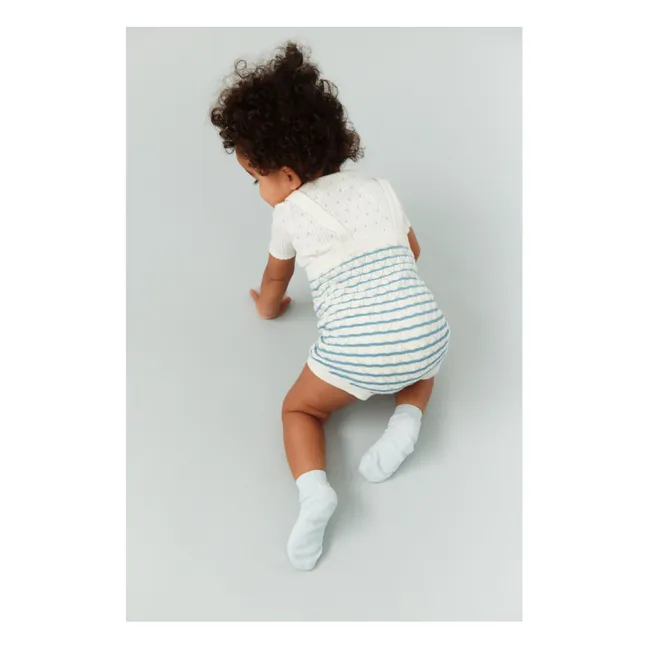 Barboteuse Pointelle Rayée Maille Fine Coton Bio | Bleu azur