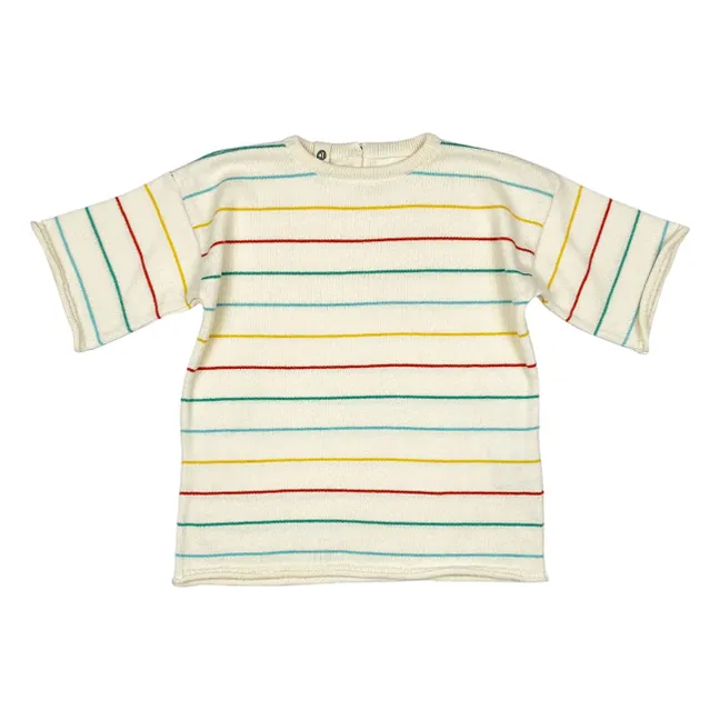 Botanical Striped Organic Cotton T-shirt | Ecru
