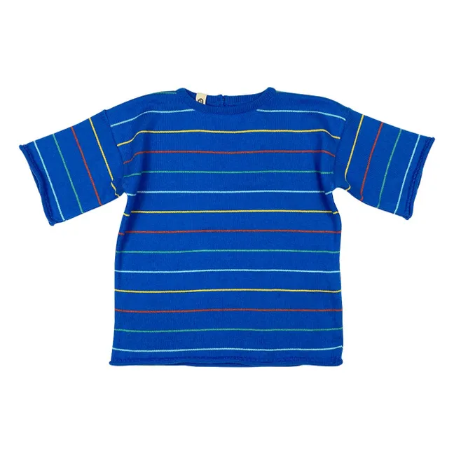 Camiseta de algodón orgánico con rayas botánicas | Azul
