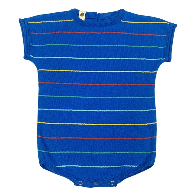 Body de algodón orgánico a rayas botánicas | Azul