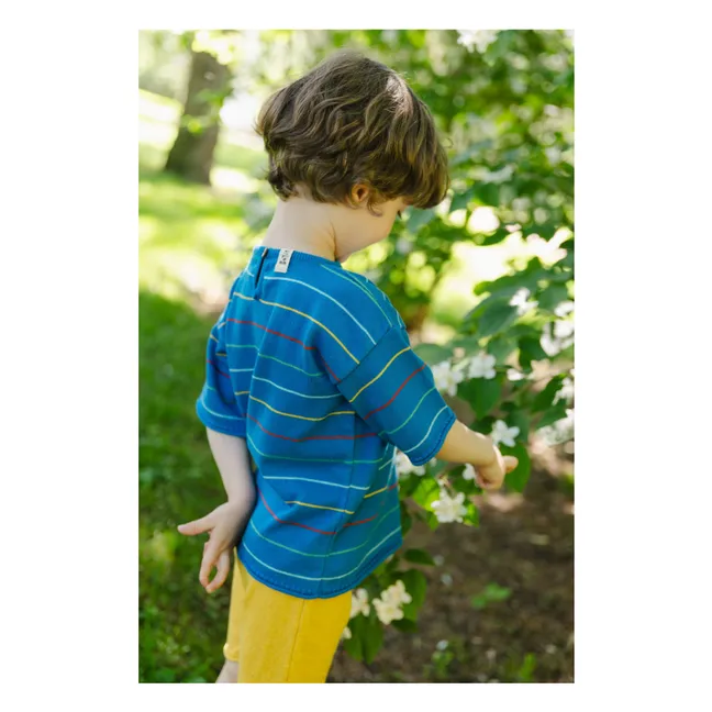 Camiseta de algodón orgánico con rayas botánicas | Azul